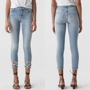 AGOLDE Sophie High Rise Crop with Chewed Hem Blue Skinny Jeans, women's size 24